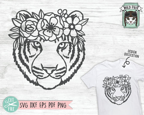 Tiger With Flower Crown SVG Cut File SVG Wild Pilot 