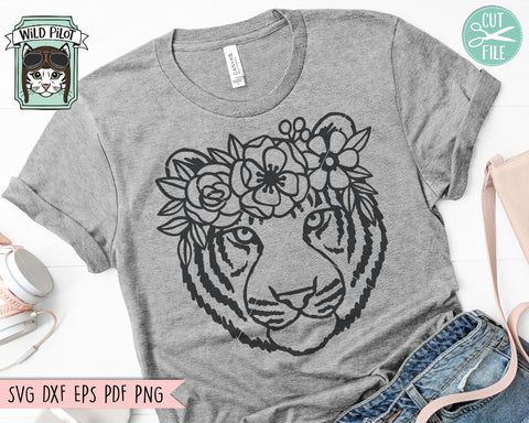 Tiger With Flower Crown SVG Cut File SVG Wild Pilot 