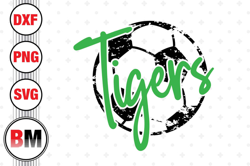 Tigers Distressed Soccer SVG, PNG, DXF Files SVG BMDesign 