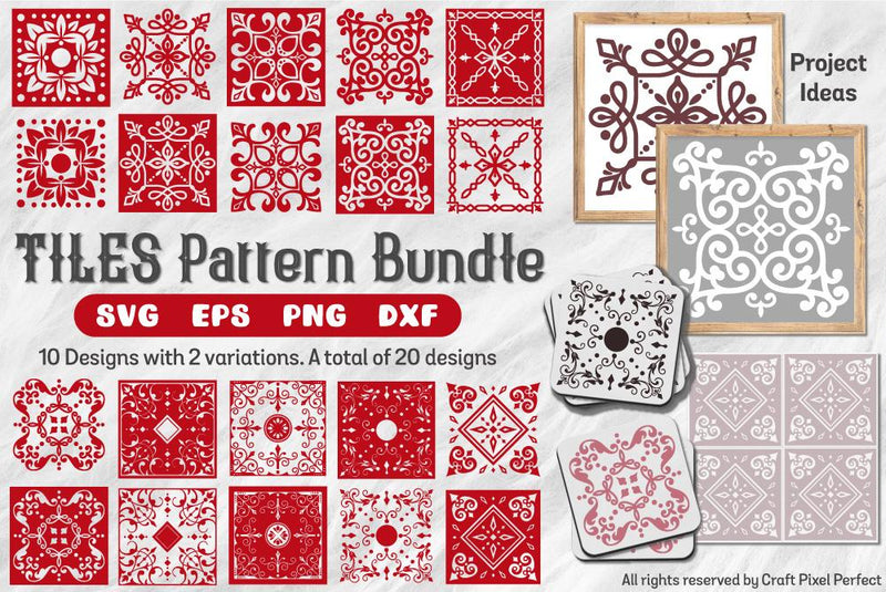 Tile Patterns Bundle, Tile Stencils Cut Files SVG Craft Pixel Perfect 