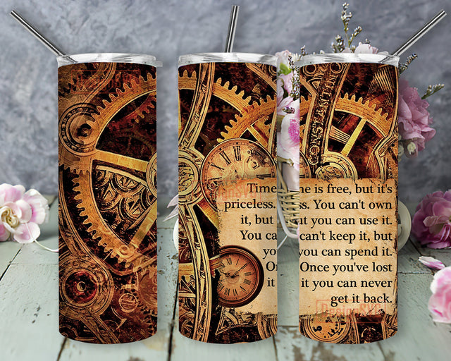 Time Is Free But it's Priceless 20oz Skinny Tumbler, Time Machine Full Tumbler Wrap, Time Travel Tumbler Png, Digital Download Sublimation DesignSVG 