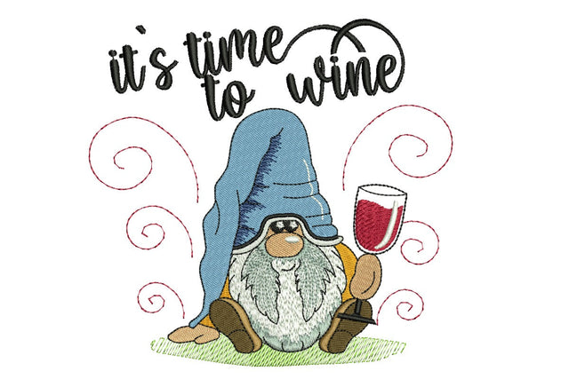 Time to Wine Gnome Embroidery Design, Wine Embroidery Design, Teatowel embroidery design Embroidery/Applique DESIGNS NextEmbroidery 