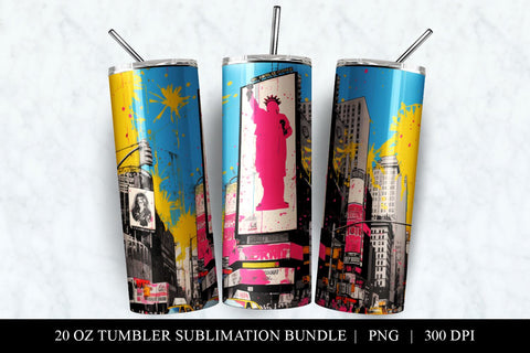 Times Square Pop Art 20 oz Skinny Tumbler Sublimation Design Sublimation BijouBay 