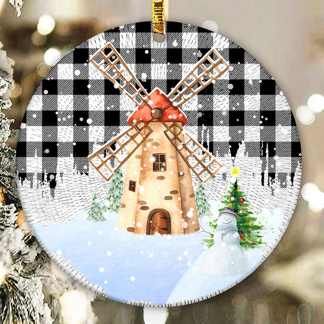 Tin Lid look Windmill Ornament Sublimation Designs Template- Christmas Snowman Png Round Wall Hanger Template -Xmas Sublimation Download Sublimation CaldwellArt 