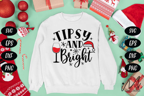 Tipsy and Bright svg,Christmas Wine Glass svg, Christmas svg, Christmas gift svg SVG Isabella Machell 