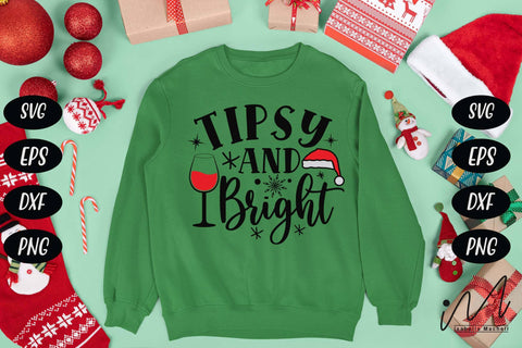 Tipsy and Bright svg,Christmas Wine Glass svg, Christmas svg, Christmas gift svg SVG Isabella Machell 