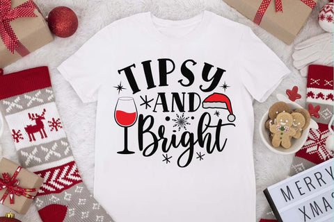 Tipsy and Bright svg,Christmas Wine Glass svg, Christmas svg, Christmas gift svg SVG Isabella Machell 