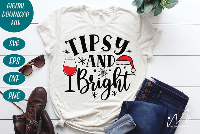 Tipsy and Bright svg,Christmas Wine Glass svg, Christmas svg, Christmas gift svg SVG Isabella Machell 