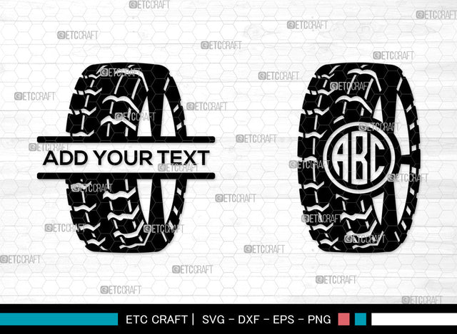 Tire With Wheel Monogram SVG, Split Monogram SVG, Tires Svg, Wheel Rim Svg, Car Wheel Svg, Wheel Hubcap Svg, Tire with Wheel SVG ETC Craft 