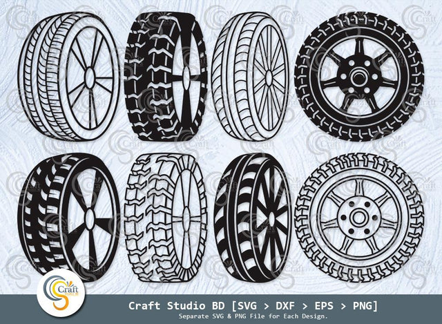 Tire With Wheel Silhouette, Tire with Wheel SVG, Tires Svg, Wheel Rim Svg, Car Wheel Svg, Wheel Hubcap Svg, Tire with Whee Bundle SVG ETC Craft 