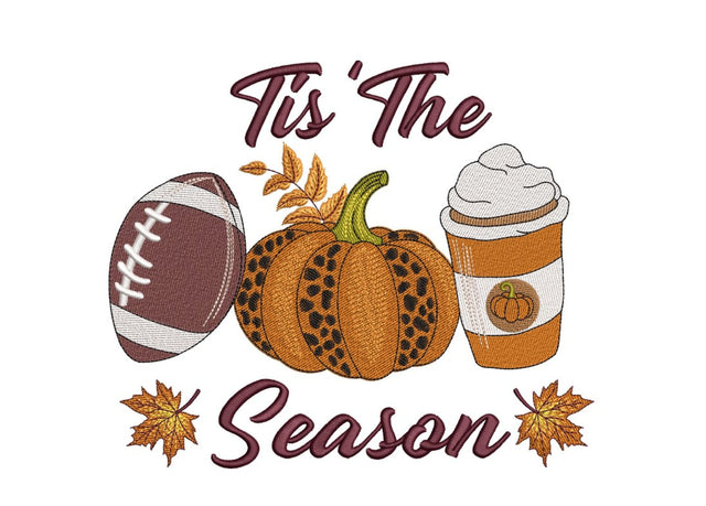 Tis the season embroidery design, Football embroidery design, Leopard Pumpkin embroidery design, 4 sizes, Instant Download Embroidery/Applique DESIGNS Nino Nadaraia 