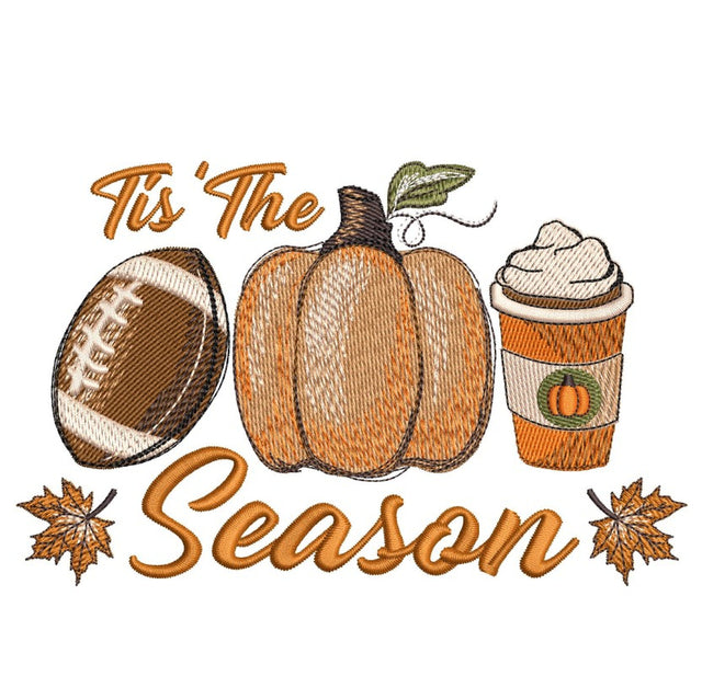 Tis the season embroidery design, Football pumpkin coffee embroidery design, 3 sizes, Instant Download Embroidery/Applique DESIGNS Nino Nadaraia 