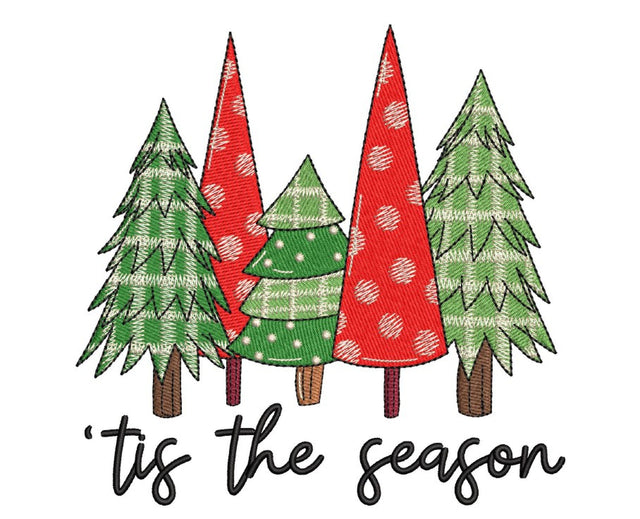 Tis The Season Embroidery Design, Green Plaid Christmas Tree Embroidery File, Xmas Embroidery, 4 sizes, Instant Download Embroidery/Applique DESIGNS Nino Nadaraia 