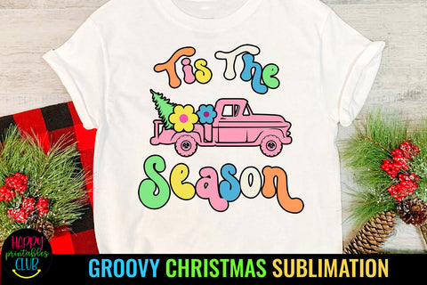 Tis the Season Groovy Christmas Sublimation I Retro Christmas Sublimation Happy Printables Club 