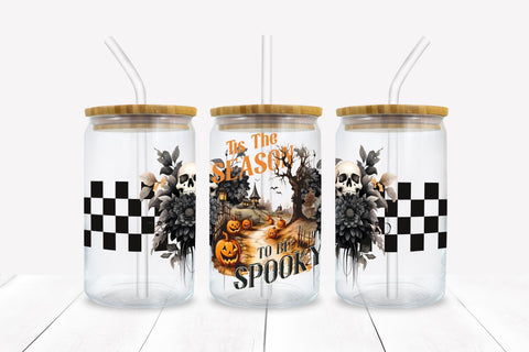 Tis The Season Halloween 16 oz Glass Can Sublimation Wrap Sublimation BijouBay 