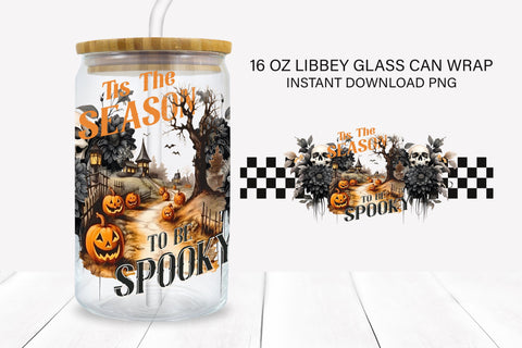 Tis The Season Halloween 16 oz Glass Can Sublimation Wrap Sublimation BijouBay 