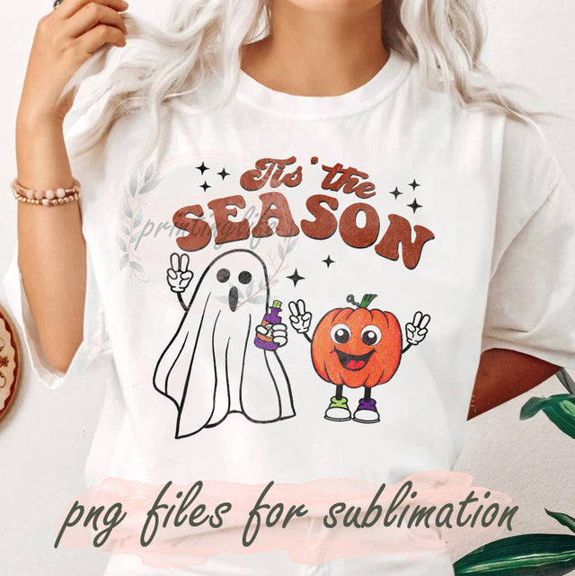Tis The Season Png, Retro Halloween Design PNG, Cute Ghost and Pumpkin Png, Retro Fall Png, Pumpkin Halloween Png, Ghost Halloween Digital File, Digital Download Sublimation PrintingLife 