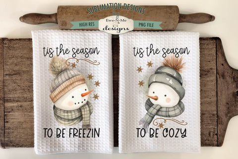 Tis The Season Snowman Kitchen Towel Sublimation Designs Sublimation Ewe-N-Me Designs 