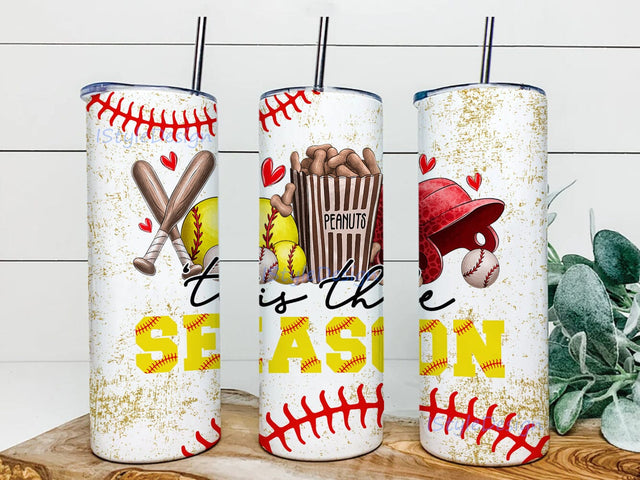 Tis the Season Softball 20oz Skinny Tumbler Png, Softball Mom Png, Sport Png, Game Day Png, Softball Png, Baseball Tumbler, Tis The Season Tumbler Png Sublimation iStyleDesign 