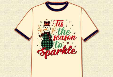 Tis The Season Sparkle Sublimation, Plaid Pattern Christmas Snowman, Christmas Season T-Shirt, Snowman Sparkle Shirt, Christmas Transparent Background Shirt Template Sublimation Depiction Studio 