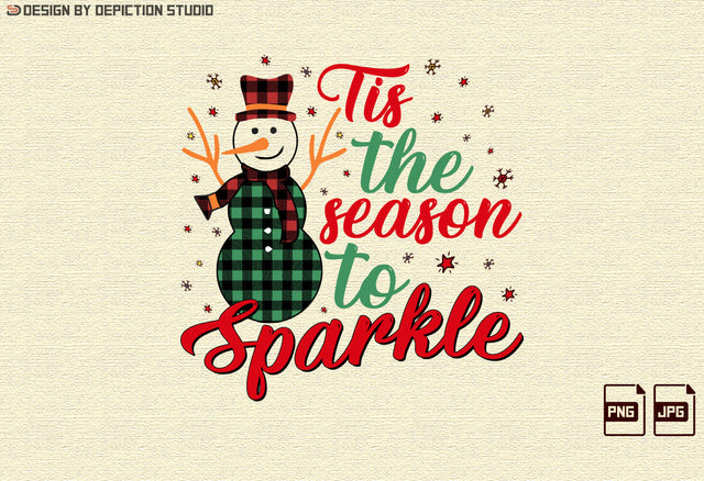 Tis The Season Sparkle Sublimation, Plaid Pattern Christmas Snowman, Christmas Season T-Shirt, Snowman Sparkle Shirt, Christmas Transparent Background Shirt Template Sublimation Depiction Studio 