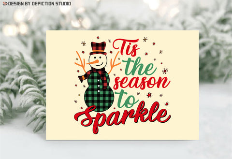 Tis The Season Sparkle Sublimation, Plaid Pattern Christmas Snowman, Christmas Season T-Shirt, Snowman Sparkle Shirt, Christmas Transparent Background Shirt Template Sublimation Depiction Studio 
