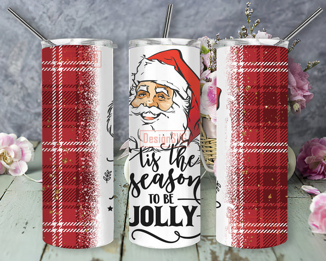 Tis the Season To Be Jolly 20oz Tumbler Png, Christmas Santa Claus Design Png, Christmas Buffalo Plaid Glitter Tumbler Wrap, Christmas Sublimation Design, Instant Download Sublimation DesignSVG 