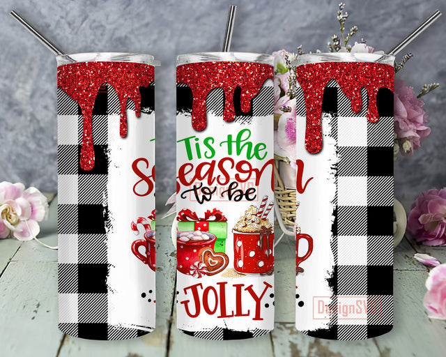 Tis The Season To Be Jolly Tumbler Png, Christmas Glitter Tumbler Design, Christmas Buffalo Plaid 20oz Skinny Tumbler, Hot Cocoa Christmas Tumbler, Christmas Sublimation Design, Digital Download Sublimation DesignSVG 
