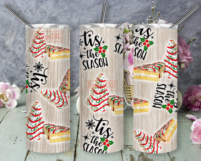 Tis The Season Tumbler Png, Christmas Tree Cake 20oz Skinny Tumbler, Christmas Cake Tumbler Wrap, Xmas Sublimation Design, Instant Download Sublimation DesignSVG 