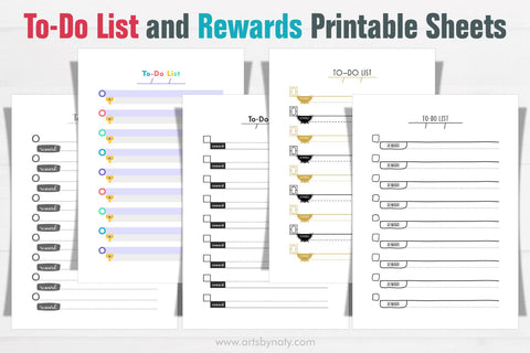 To-Do List and rewards Printable sheets for planners and KDP books. SVG Arts By Naty 