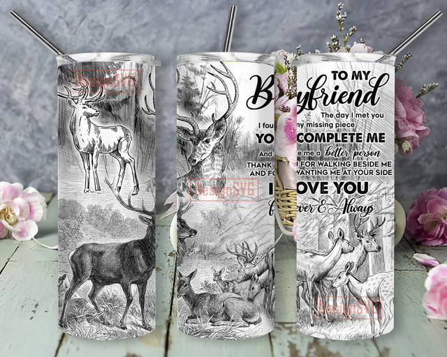To My Boyfriend 20oz Skinny Tumbler, Boyfriend Deer Full Tumbler Wrap, Anniversary Tumbler Png, Gifts for Boyfriend, Valentines Day Subliamtion Design, Digital Download Sublimation DesignSVG 