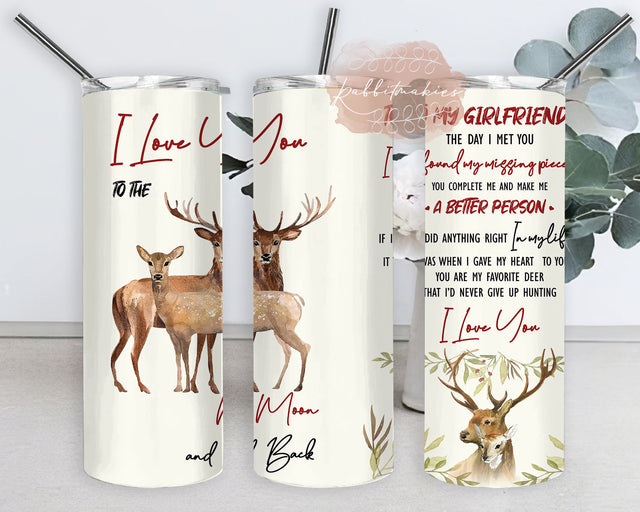 To My Girlfriend Tumbler Design, Love You Deer 20oz Skinny Tumbler, Deer Lovers Tumbler Png, Girlfriend Gift, Digital Download Sublimation Rabbitmakies 