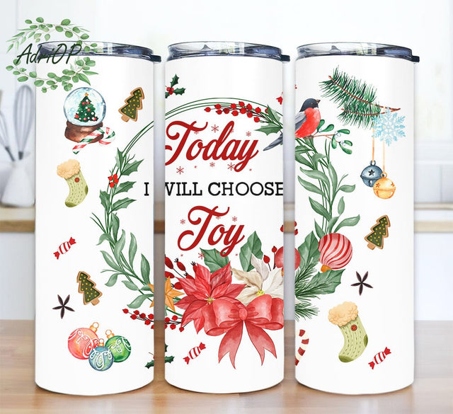 Today I Will Choose Joy Merry Christmas 20oz Skinny Tumbler Png, Jesus Christs Christians Tumbler, Choose To Be Happy Tumbler, Merry Christians Tumbler Sublimation AdriOP 