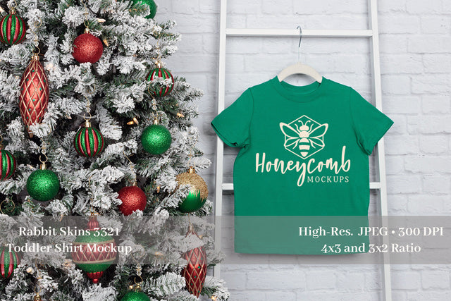 Toddler Christmas Mockup, Rabbit Skins 3321 Kelly Green T-Shirt Mockup, Toddler Tee Mockup Mock Up Photo Honeycomb Mockups 