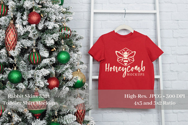 Toddler Christmas Mockup, Rabbit Skins 3321 Red Mockup, Toddler Tee Mockup Mock Up Photo Honeycomb Mockups 