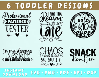 Toddler SVG Bundle, 6 Designs, Funny Toddler SVG Cut Files, Toddler Designs, Coolest Kid Ever SVG, Chaos Never Looked So Sweet SVG SVG HappyDesignStudio 