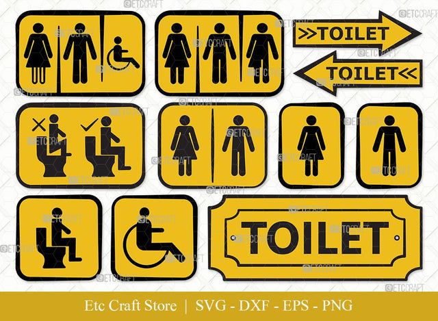 Toilet Sign Clipart SVG Cut File | Bathroom Sign Svg | Restroom Sign Svg | Bathroom Svg | Bundle SVG ETC Craft 