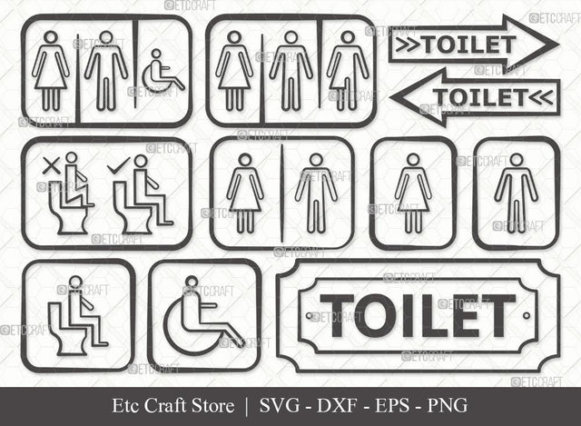 Toilet Sign Outline SVG Cut File | Bathroom Sign Svg | Restroom Sign Svg | Bathroom Svg | Bundle SVG ETC Craft 