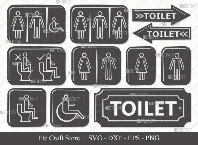 Toilet Sign Silhouette SVG Cut File | Bathroom Sign Svg | Restroom Sign Svg | Bathroom Svg | Bundle SVG ETC Craft 