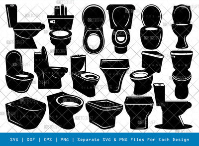 Toilet SVG, Toilet Silhouette, Urinal Svg, Bathroom Svg, Toilet Bowl Svg, Washroom Svg, Restroom Svg, High Commode Svg, Toilet Bundle SVG ETC Craft 