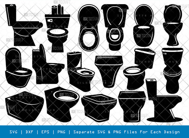 Toilet SVG, Toilet Silhouette, Urinal Svg, Bathroom Svg, Toilet Bowl Svg, Washroom Svg, Restroom Svg, High Commode Svg, Toilet Bundle SVG ETC Craft 
