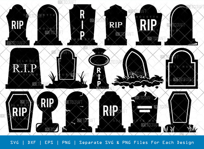 Tombstone SVG, Tombstone Silhouette, Rest In Peace Svg, Headstone svg, RIP Svg, Gravestone Svg, Tombstone Bundle SVG ETC Craft 