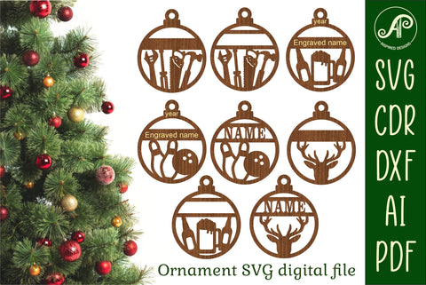 Tool, Beer, Bowling and Stag Christmas Ornaments 4 designs SVG APInspireddesigns 