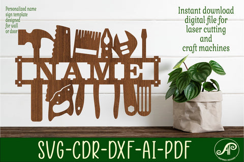 Tool theme Name sign svg laser cut template SVG APInspireddesigns 
