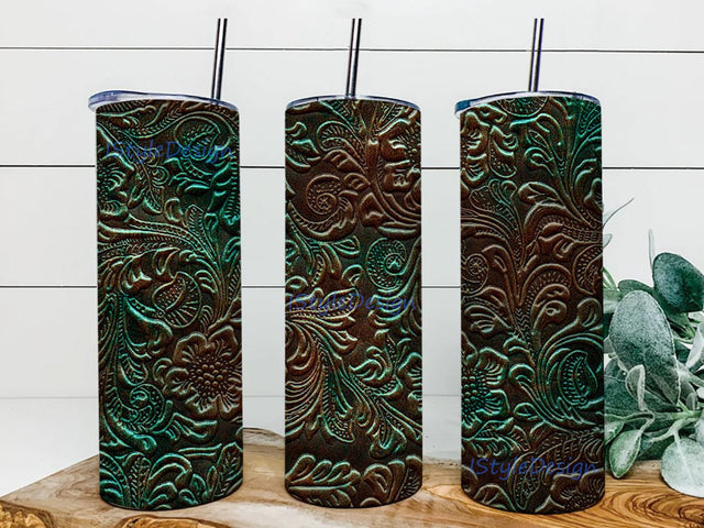 Tooled Leather 20oz Skinny Tumbler Sublimation Design PNG, Western Tumbler Digital Download Template Sublimation iStyleDesign 