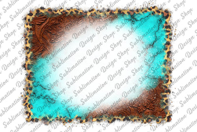 Tooled Leather Background With Bleach Effect, Leopard Frame Png, Turquoise Stone Background, Western Background, Sublimation Design Download Sublimation SublimationDesignShop 