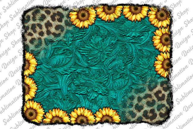 Tooled Leather Background With Sunflowers Png, Distressed Background Png, Sublimation Design, Western Background Png, Leopard Background Png Sublimation SublimationDesignShop 
