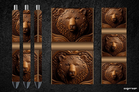Tooled Leather Bear Pen Wraps | Sublimation Bundle SVG SvgOcean 