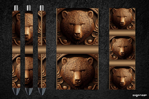 Tooled Leather Bear Pen Wraps | Sublimation Bundle SVG SvgOcean 
