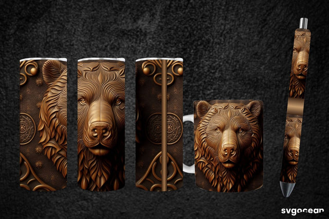 Tooled Leather Bear Sublimation | Tumbler | Mug | Pen SVG SvgOcean 
